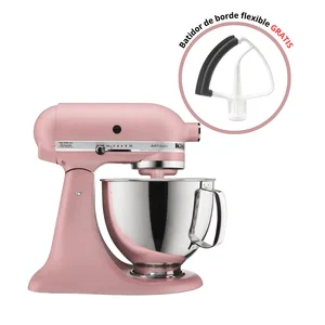 Batidora KitchenAid Artisan rosa con aditamento de borde flexible